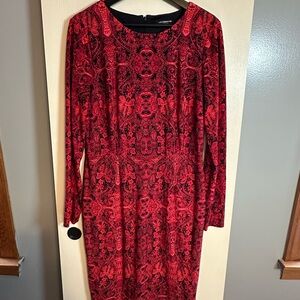 Liz Claiborne Red and Black Long Sleeve Dress